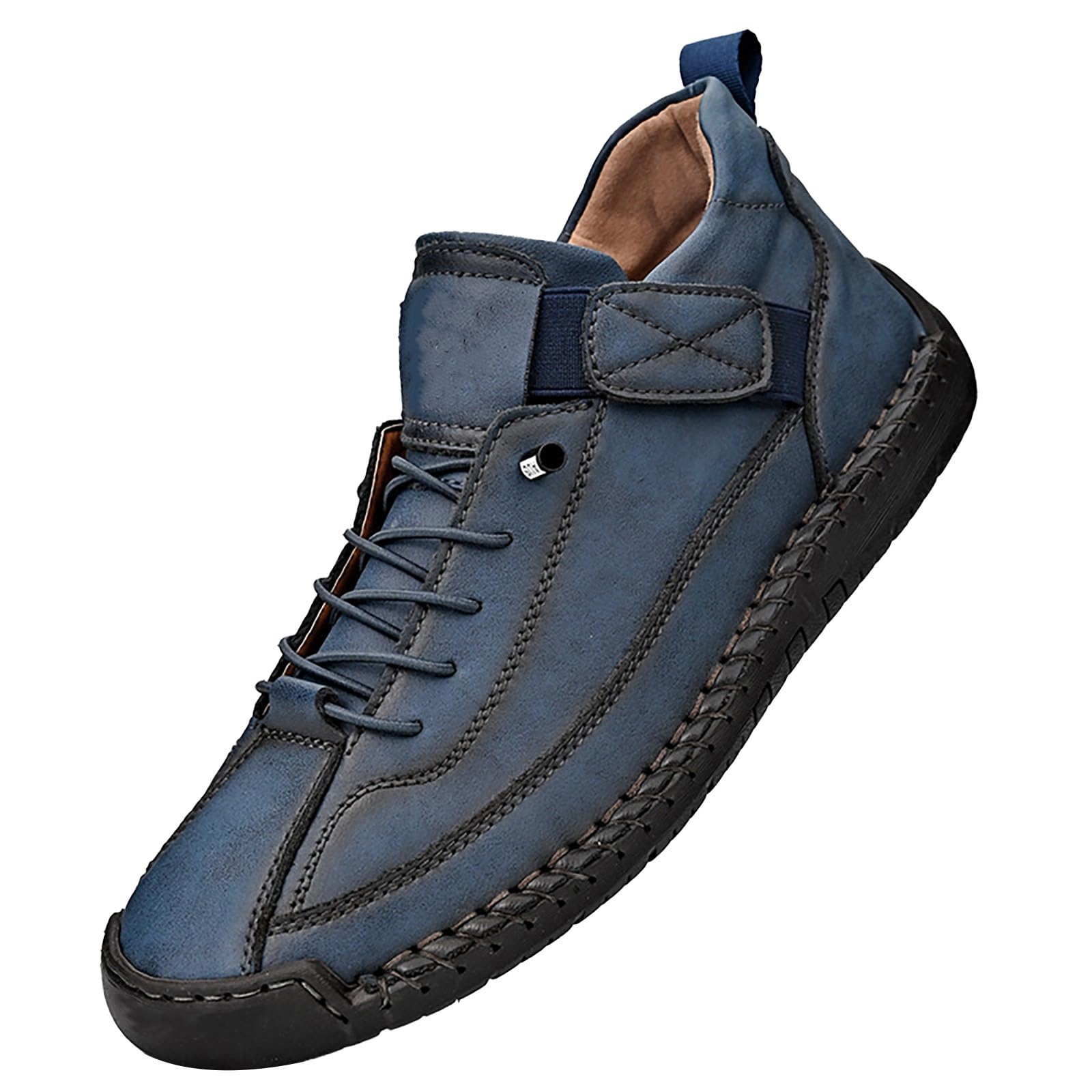 Męskie ręcznie wykonane skórzane wysokie buty rustykalne w naturalnym stylu sznurowane buty na co dzień z wytrzymałą podeszwą wygodne obuwie outdoorowe dla eleganckiego wyglądu na co dzień