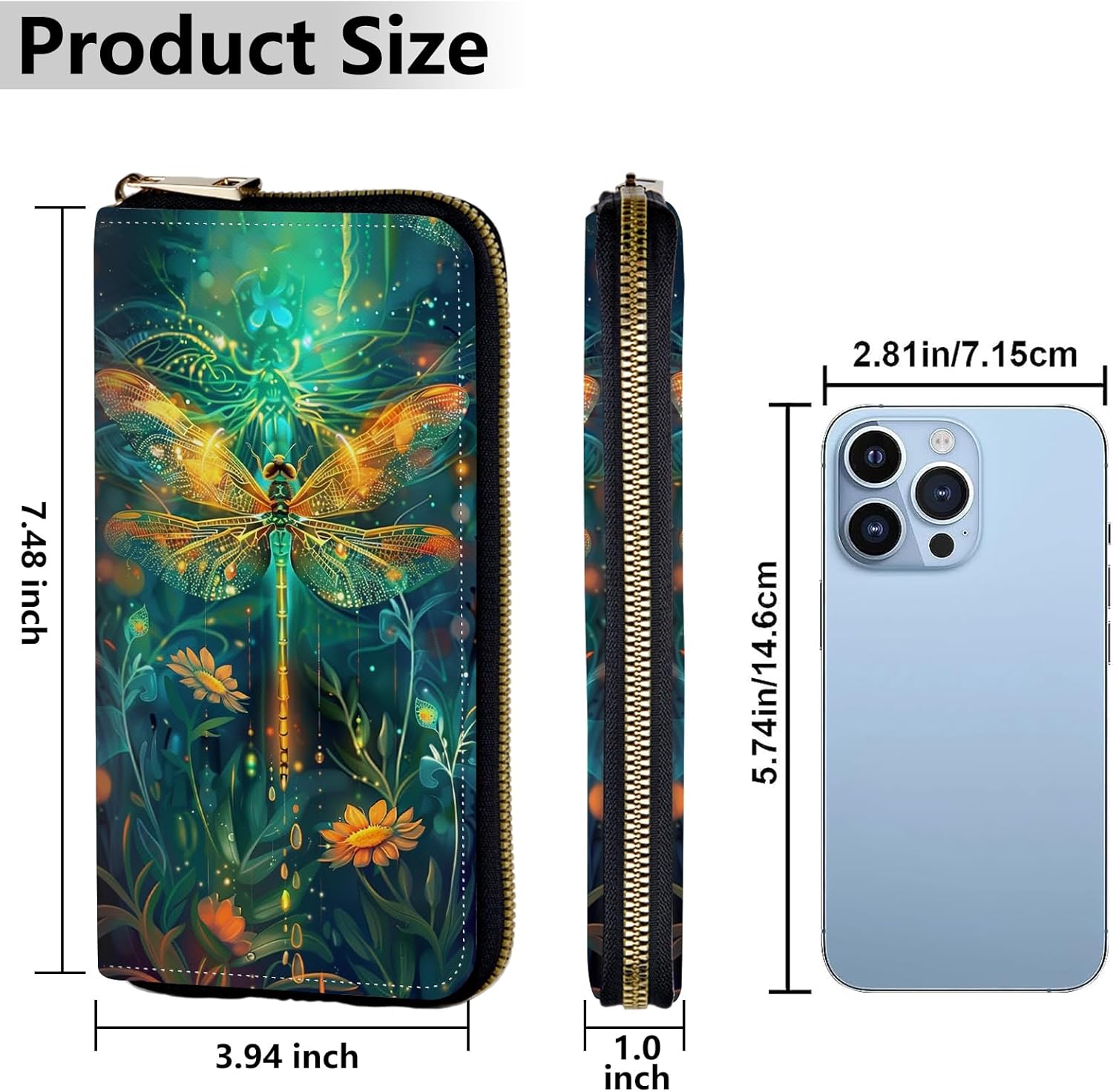 Women's Wallets,Credit Card Holder Money Leather Long Wallet with Wristlet,Large Capacity with Zip-Around Phone Purse for Women Ladies Girls,Sparkly Dragonfly - Image 3