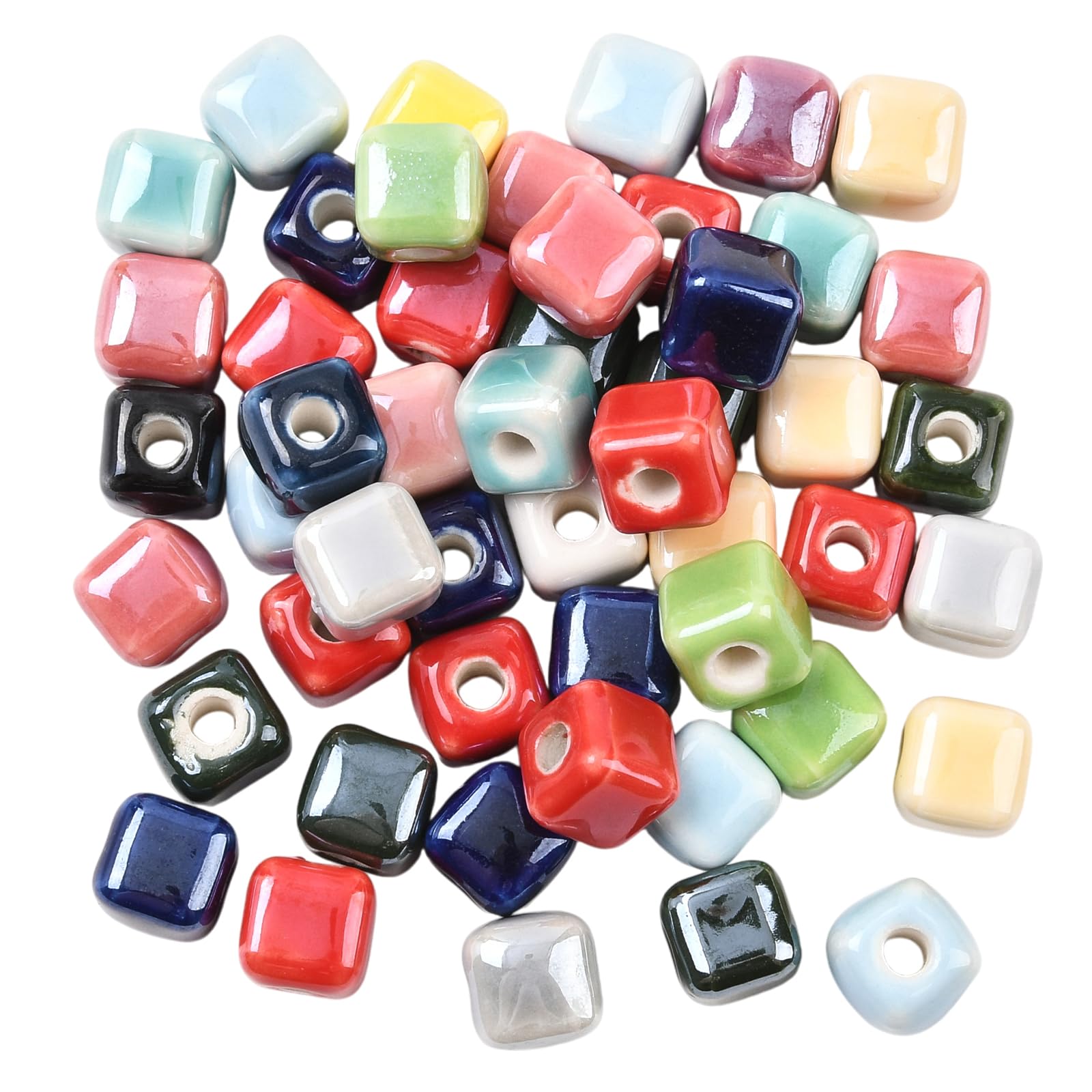 WEWAYSMILE Square Ceramic Beads for Jewelry Making, Vintage, 50 Pcs