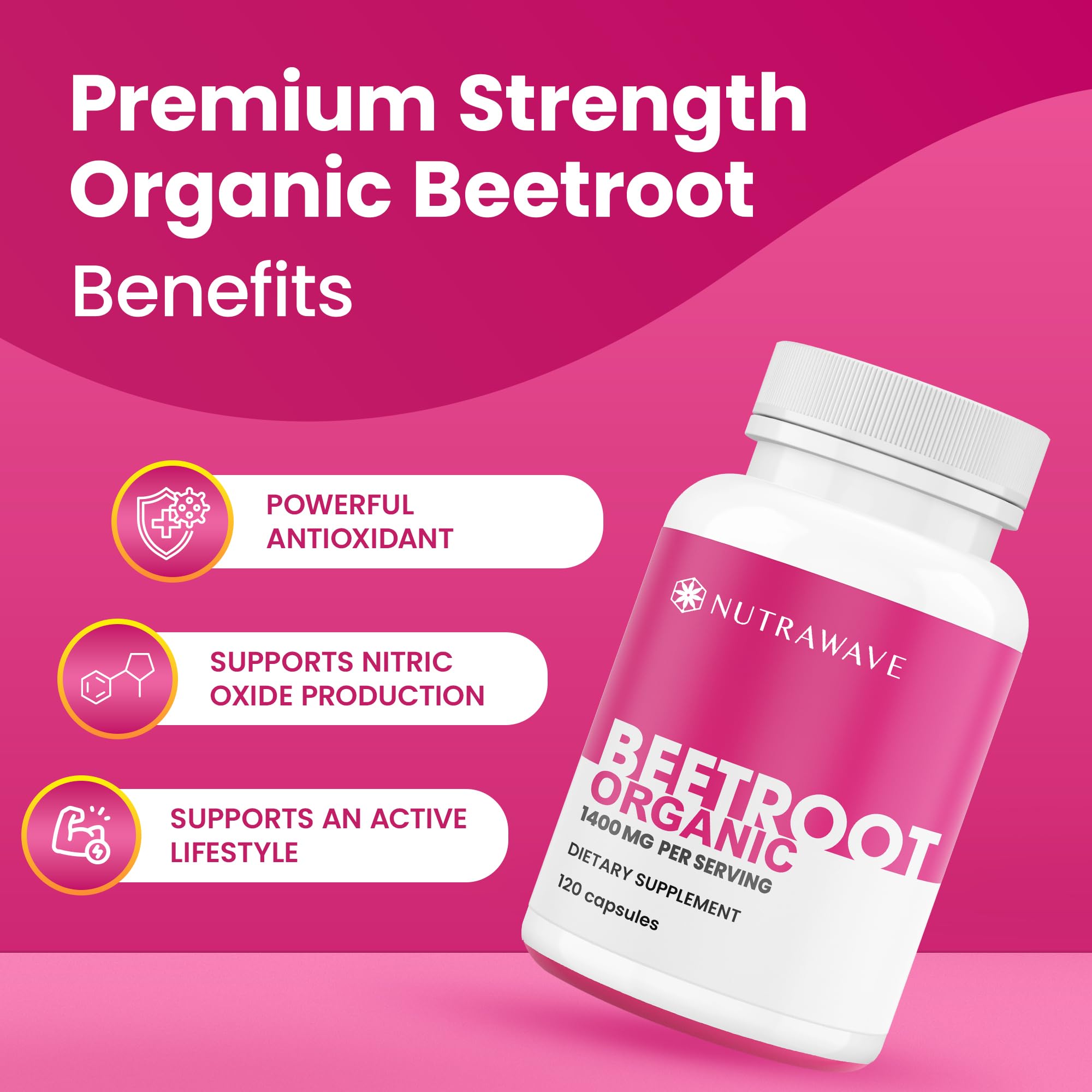 Nutra Wave *Bonus Size* Organic Beet Root Capsules 1400mg – Non-GMO, Vegan – 120 Capsules — Amazon image 2