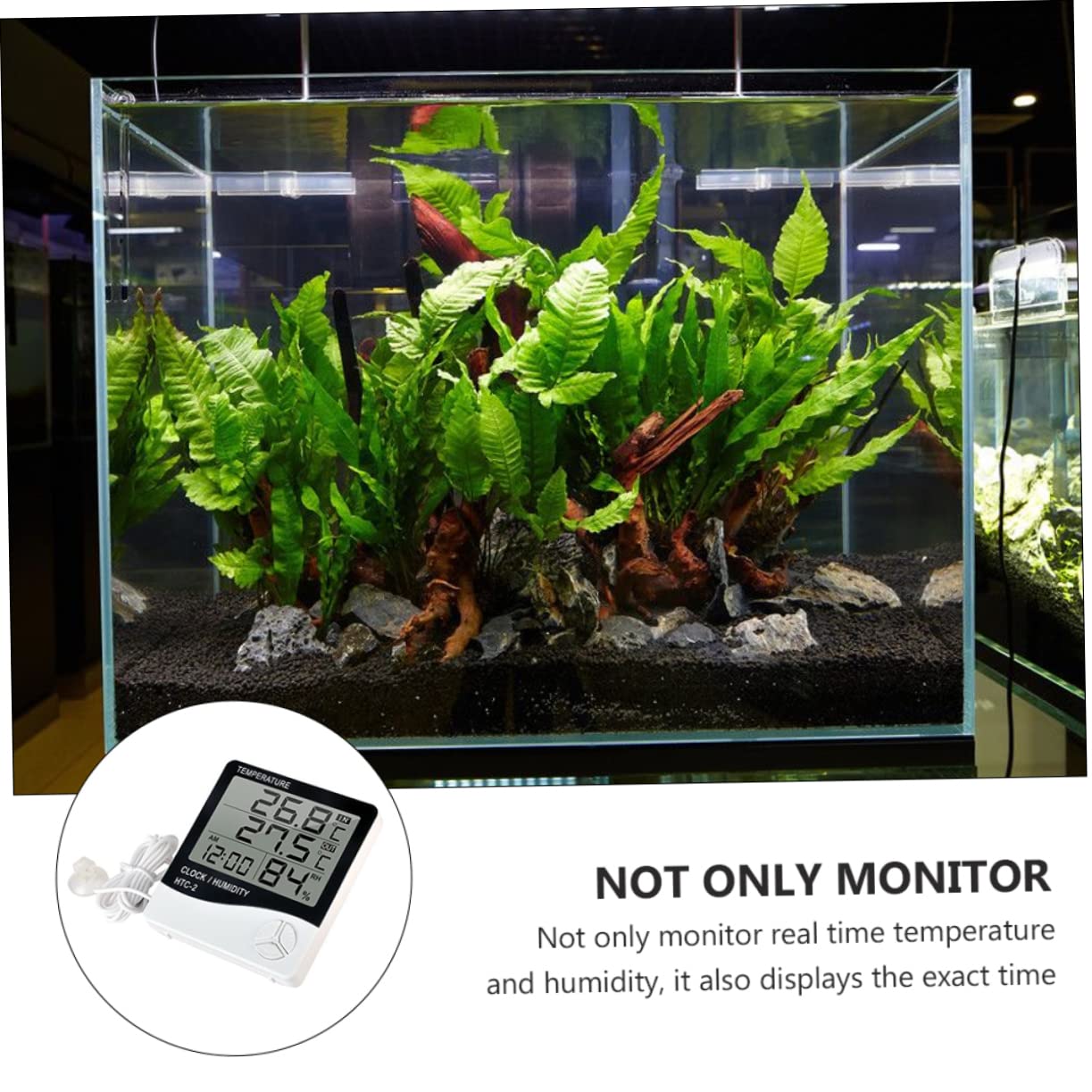 DOITOOL 2piezas Digital Lcd Para Acuario Sonda Medidor De Temperatura y Humedad Para Peceras y Refrigeradores Pantalla y Fácil Lectura Sin Batería Para Hogar
