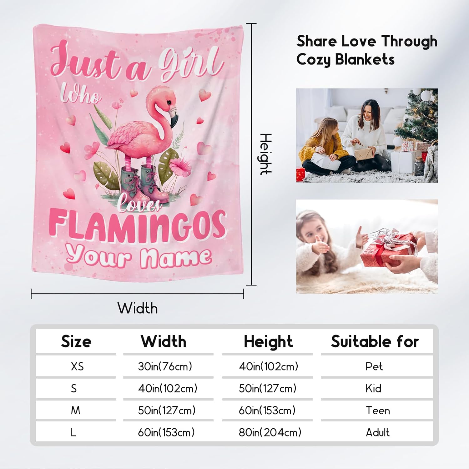 Custom Flamingo Blanket with Name, Personalized Flamingo Gifts for Girls Women, 60"x80" Soft Pink Blankets Gift for Girls Daughter, Cute Flannel Kids Throw for Bed