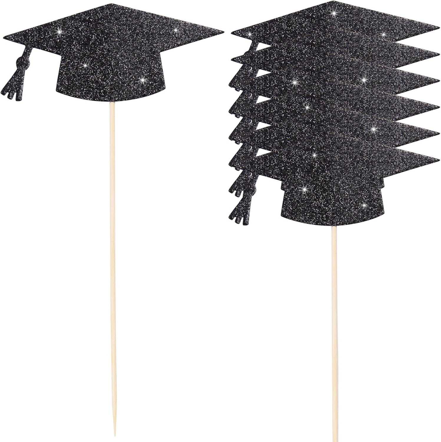 6 Pcs Double-Sided Glitter Grad Cap Centerpiece Sticks, Class of 2026 Decorations for High School & College Graduation Parties