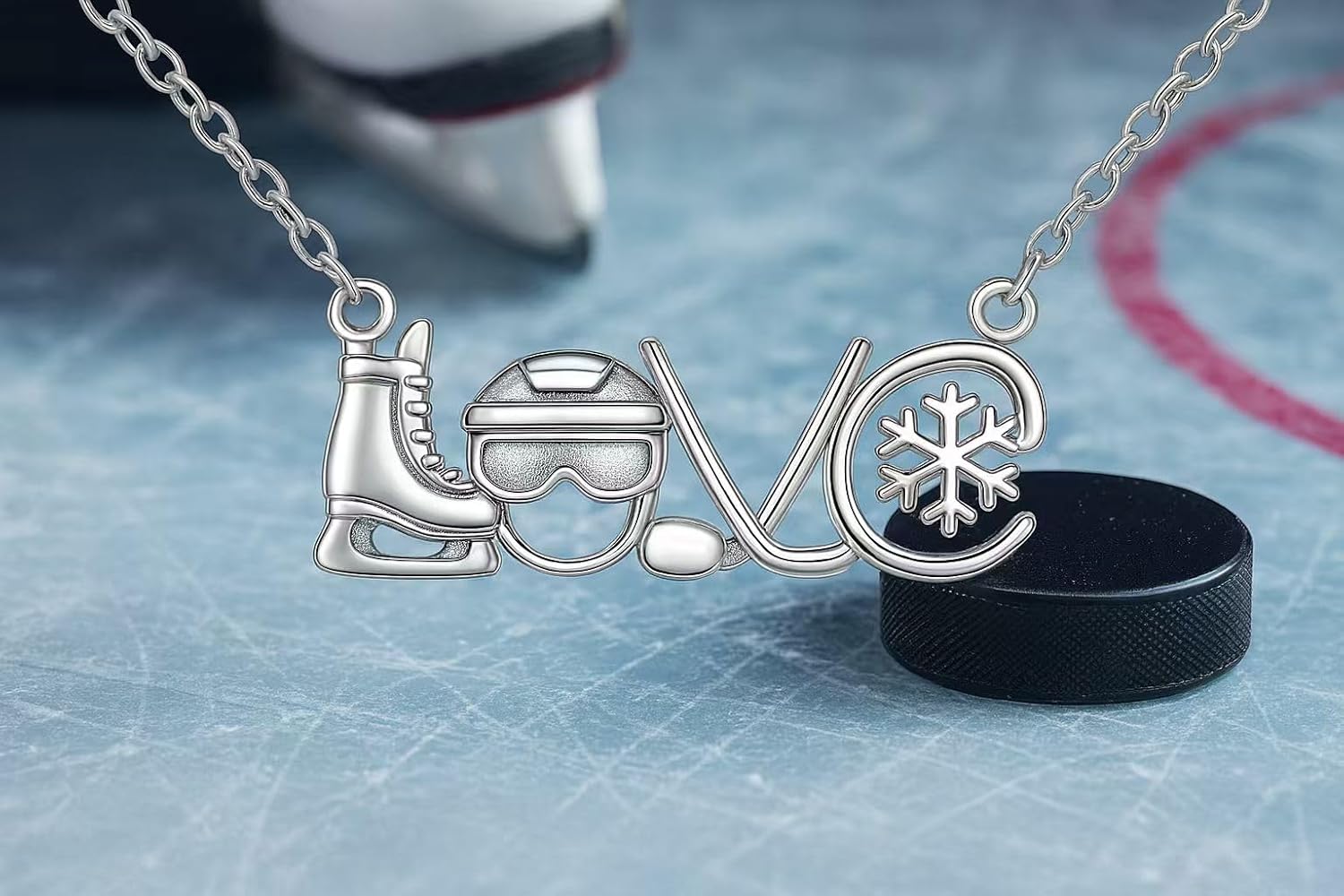 Hockey Gifts Hockey Necklace Hockey Stocking Stuffers Hockey Mom Gifts Hockey Accessories Silver Stainless Steel Ice Hockey Necklace for Men Women - Image 2