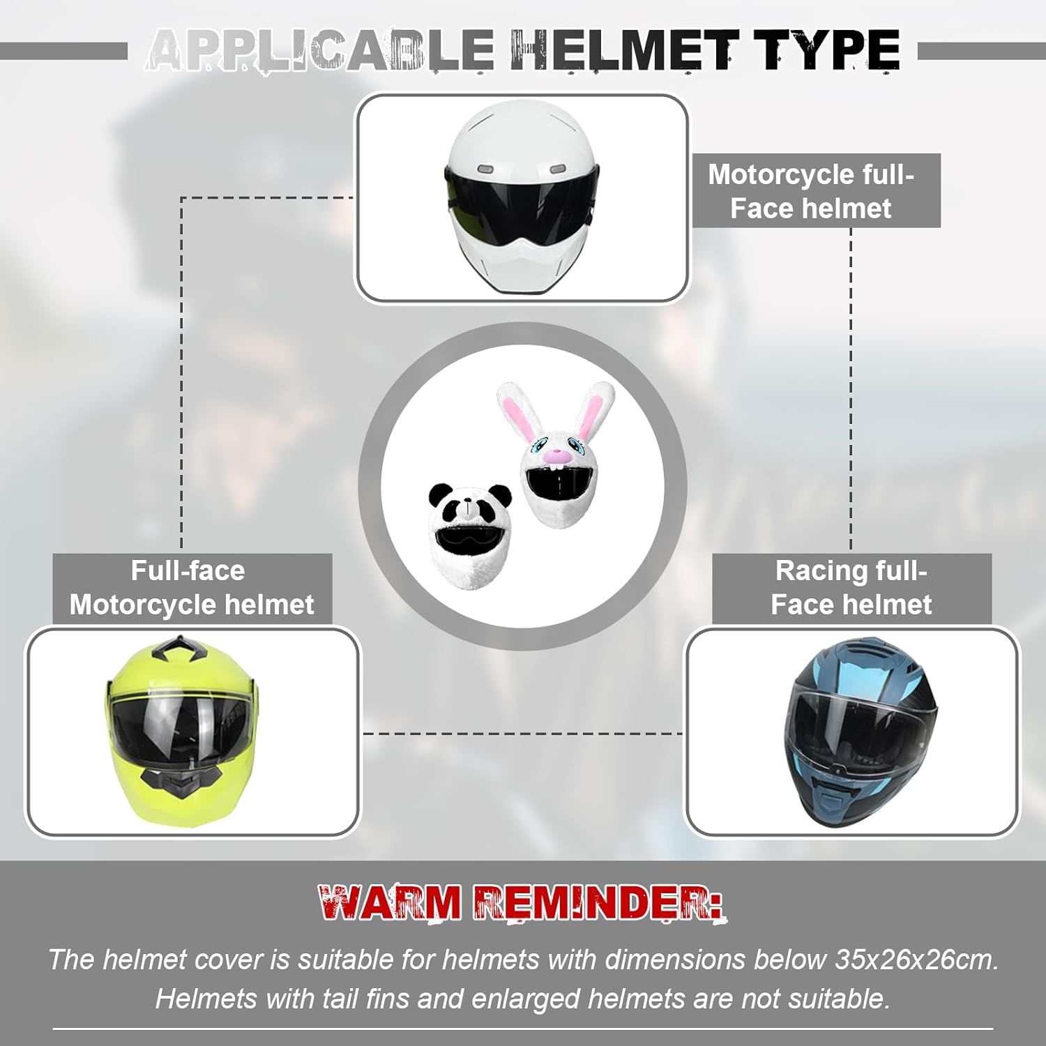 Chuarry Motorcycle Helmet Cover Cute Animal Cover Funny Decoration Dust Cap for Rides GIF (Helmet Not Included)(2 Pcs,Bunny and Panda)