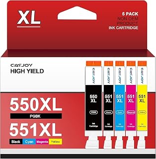 CATJOY 550 551XL Ink Cartridges Replacement for Canon PGI-550XL CLI-551XL for Canon Pixma ix6850 Ink Cartridges for Pixma IP7250 IP8750 MX925 MG5550 MG5650 MG6450 MG6650 MG7150 MG7500 MG7550 (5-Pack)