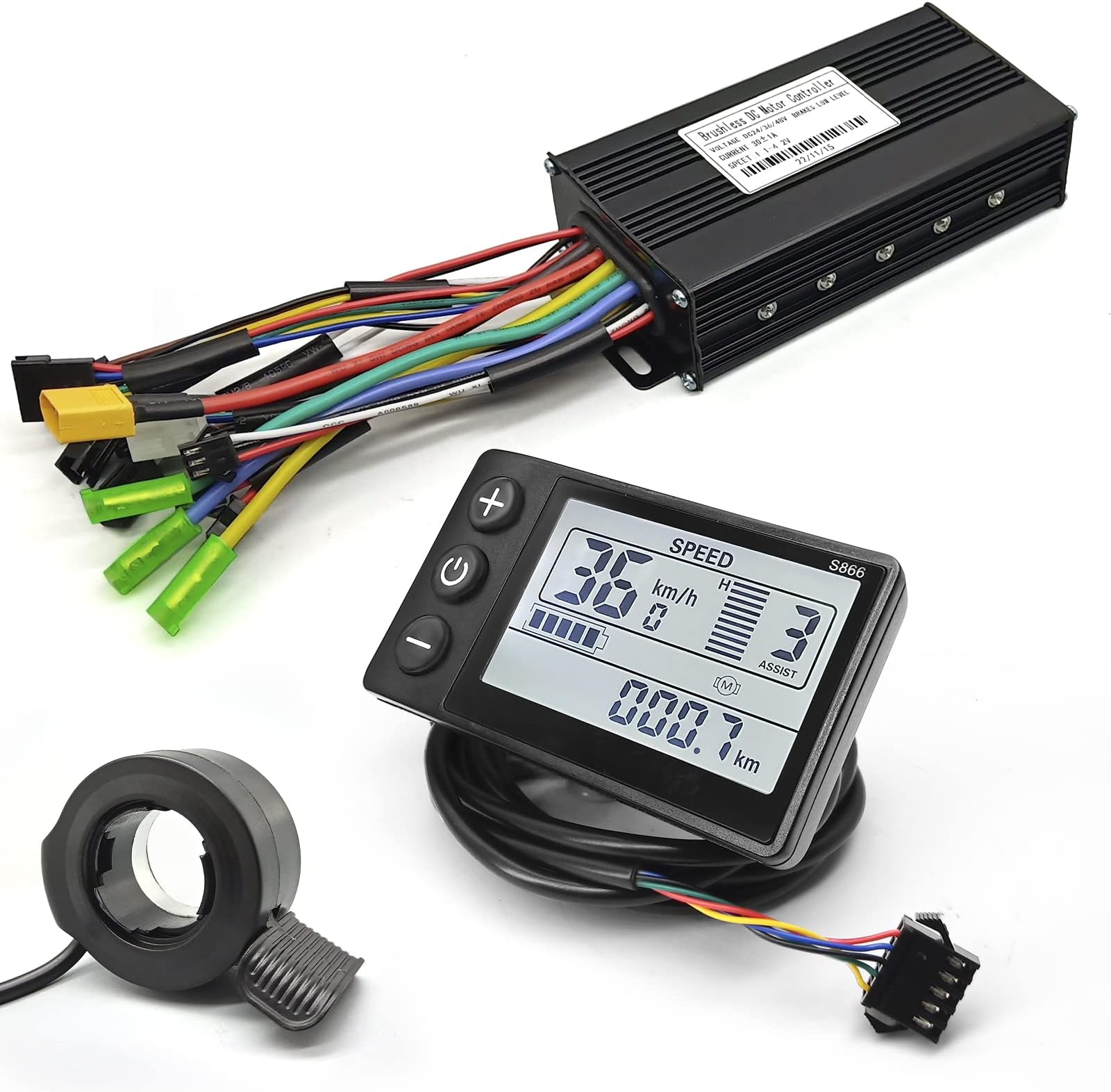 EBike Conversion Kit 1000W, 36V/48V 26A/30A Brushless Controller Mini LCD S866 Display for Electric Bicycle Scooter Mountain Bike Parts (3MO-30A-S866-130X)