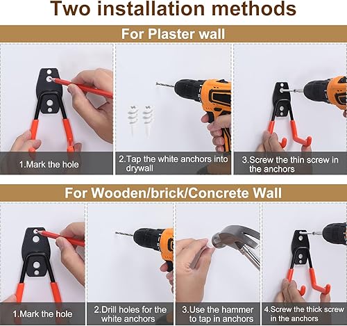 Miniatura 4 de PATIKIL Ganchos de garaje, paquete de 6 ganchos de montaje en pared, ganchos de almacenamiento de herramientas, ganchos de acero con 2 correas para