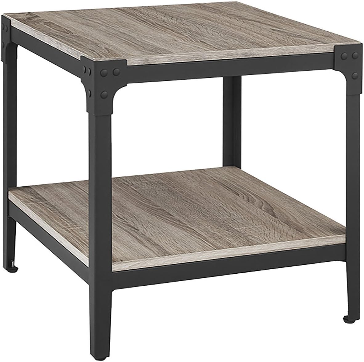 Walker Edison WE Furniture Angle Iron Rustic Wood End Table/Side Table For Living Room Bedroom, Set of 2 - Driftwood