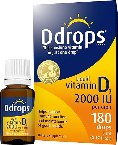 Ddrops Adultos 2000IU 180 gotas - Suplemento líquido de vitamina D3, apoyo a huesos fuertes y sistema inmunológico