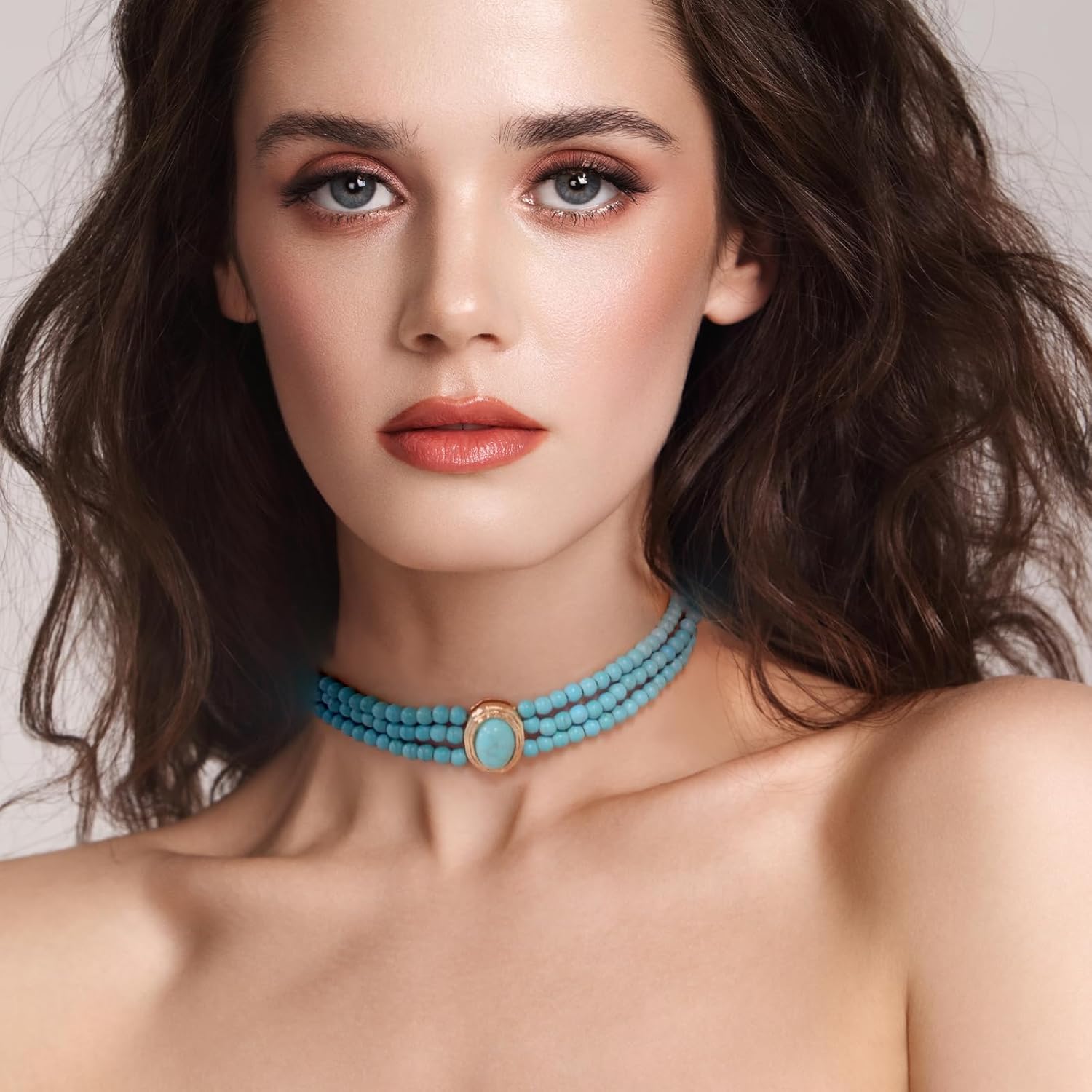 Turquoise Beaded Necklaces for Women, Boho Layered Chain Choker, Dainty Gemstone Necklace Jewelry Mother's Day Gift Summer Beach Holiday - Image 3