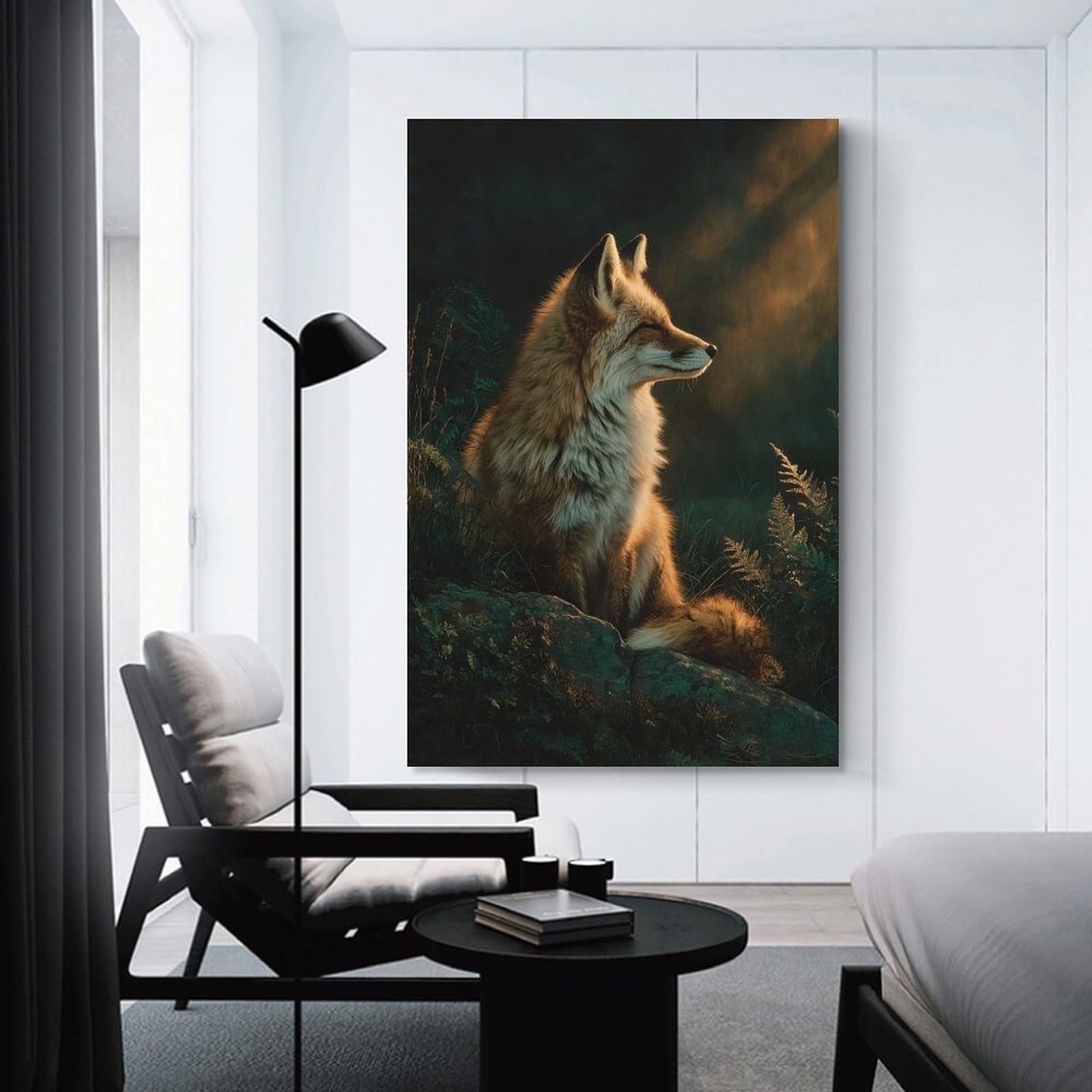 Junmoney Fox in Golden Light Hanging Wall Art 12x18inch(30x45cm), for Study, Office Or Focused Interiors, Wall Art That Adds Style to Work Areas