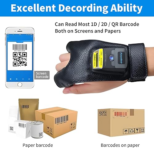 Miniatura 3 de Guante escáner de código de barras 2D GS02 portátil Zebra SE4107 lector IP65 táctil escáner NFC soporte multiidioma para almacén, sistema de gestión,