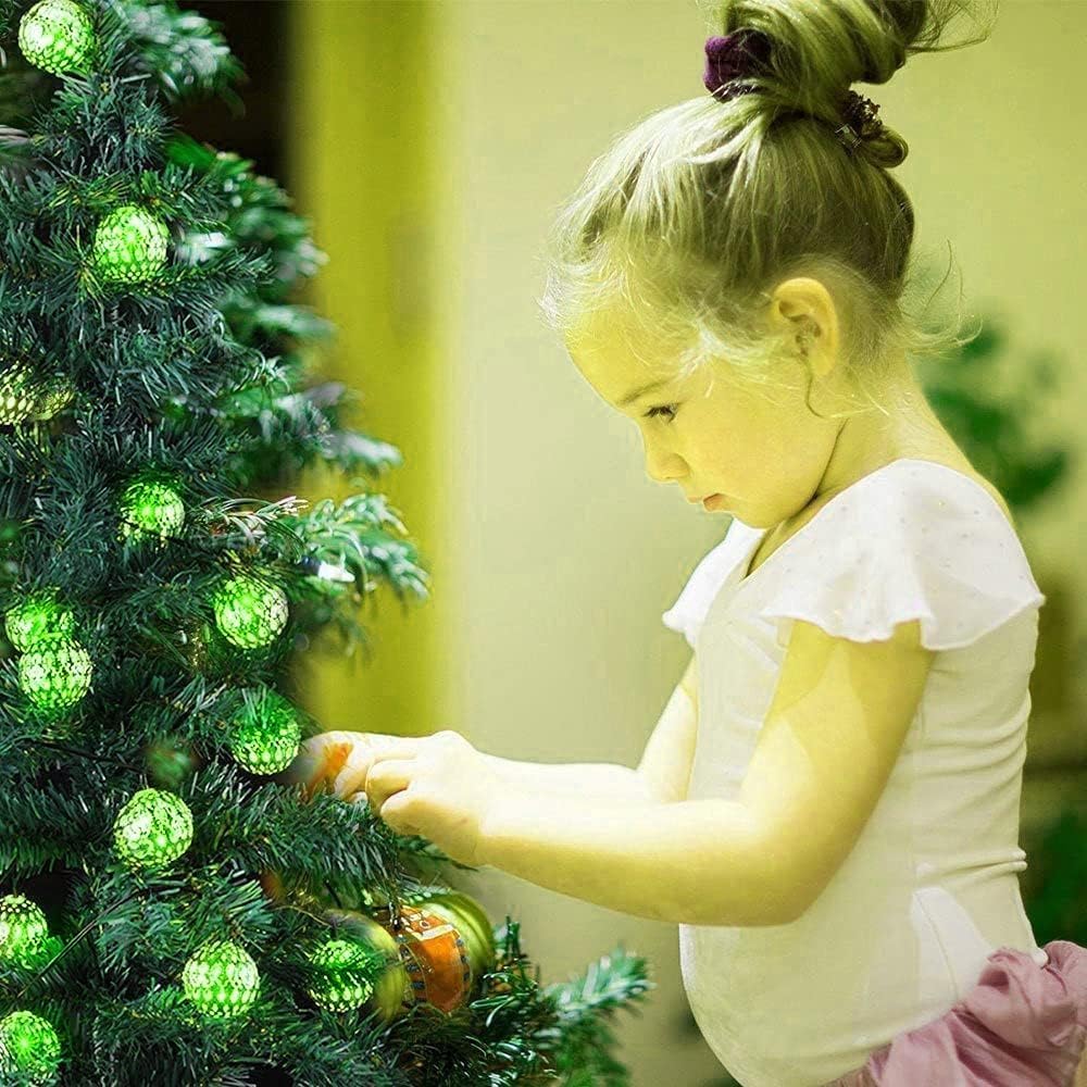 Luci della stringa del globo del LED, 5m 50LED Ball luci della stringa alimentate a batteria Fairy Lights per l'interno della camera da letto Festa di compleanno (Verde, oro)