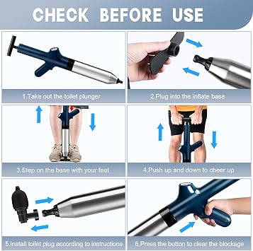 High Pressure Toilet Plunge, Power Toilet Plunger Drain Clog Remover, Multi-Drain Unclogger For Toilets, Bathroom, Sink, Floor & Kitchen Clogs, Stainless Steel Design With Real-Time Pressure Gauge