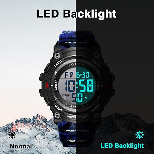 Miniatura 8 de Reloj digital para hombre, deportivo, resistente al agua, para hombre, con retroiluminación LED, alarma, cronómetro, cronómetro, cronógrafo digital,