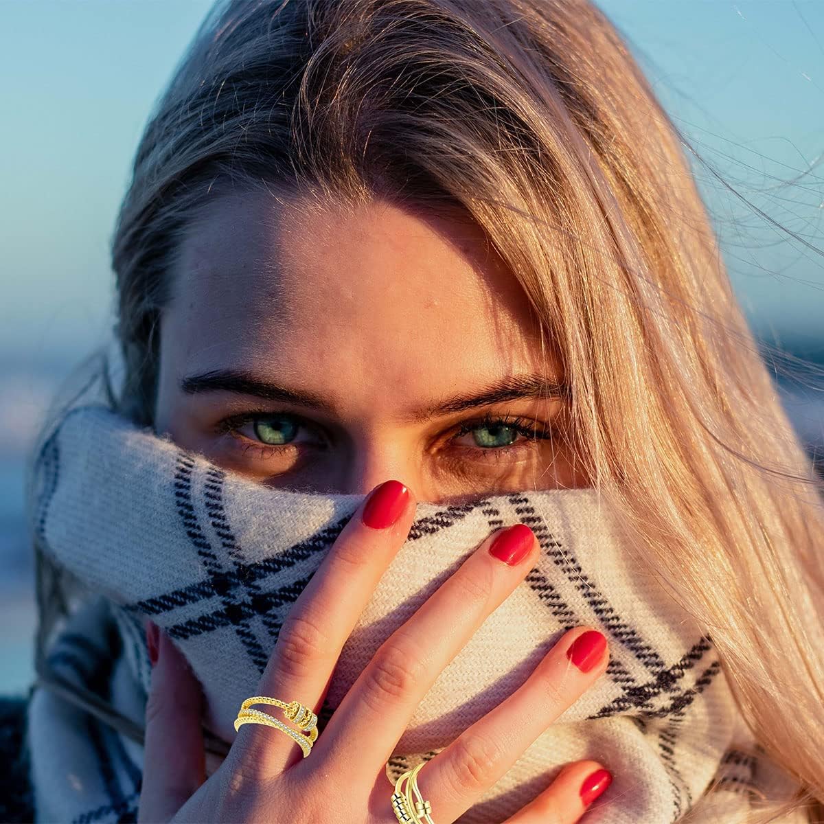 2pcs Fidget Band With Beads Spinner Rings for Women,Anti Anxiety Ring Stainless Steel Ring Sand Blast Finish.Unisex Adjustable Stacking Worry Ring