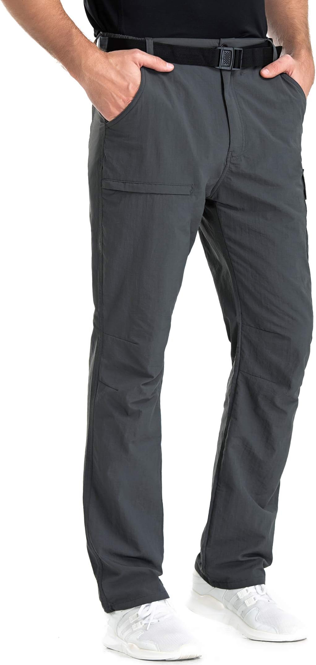 Clothin Men's Belted Side-Elastic Cargo Trousers - Lightweight Breathable Quick-Dry