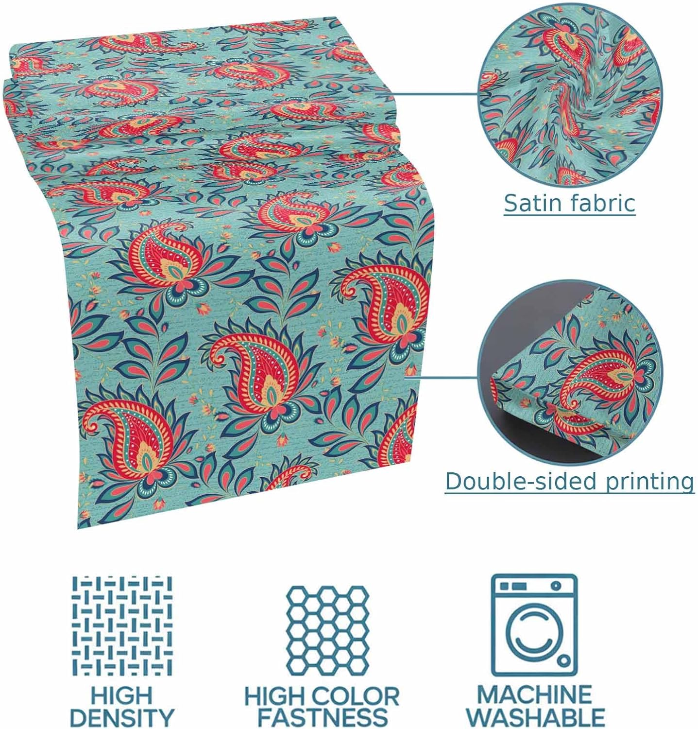 Turquoise Bohemian Bed Runner Scarf Bedding Accessory For Full Size Bed,Soft Bed Scarves And Runners Bedroom Decor For Hotel Wedding Room,Boho Floral Flower Colorful Traditional Leaf 83"x20"