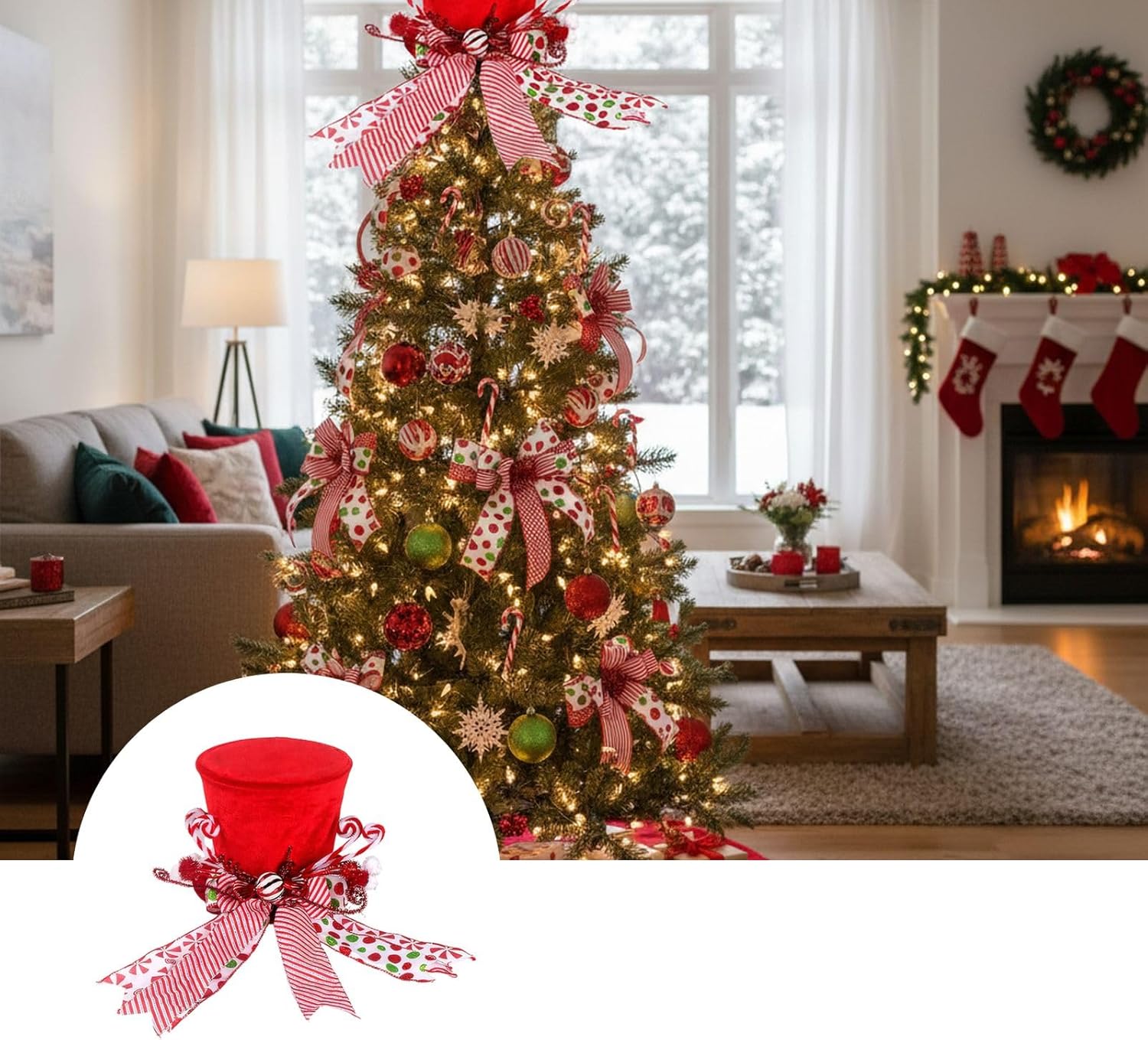 Festive Christmas Tree Topper Hat Decoration for Holiday and Indoor