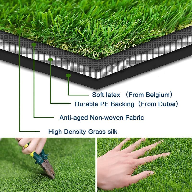 Artificial Turf Grass Outdoor Realistic Fake Grass Deluxe Turf Synthetic Thick Lawn Pet Turf 1 3/8” Height Outdoor Decor Backyard Customized Thick Faux Grass Outdoor Rug 7FT x 28FT