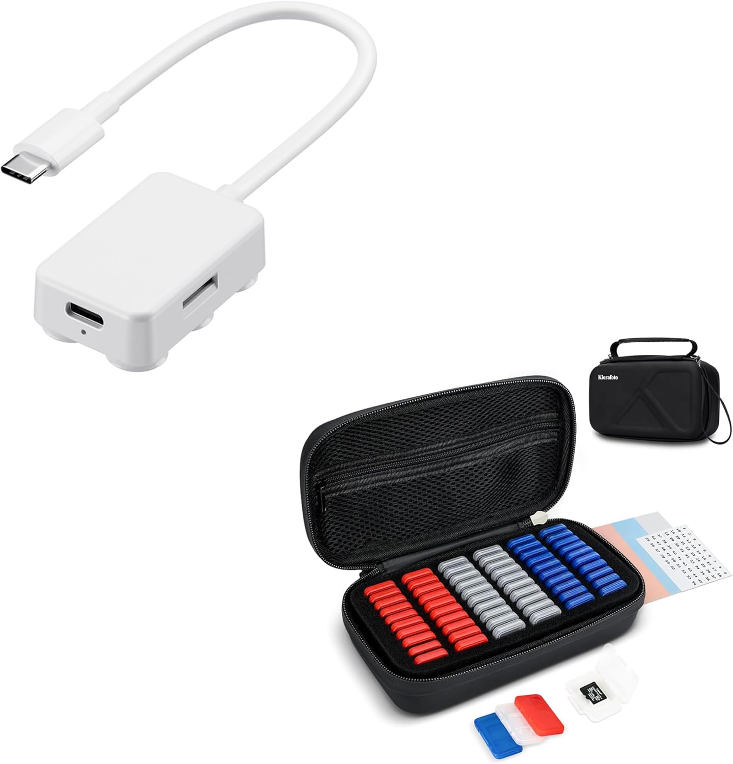 Micro SD Card Case + Micro SD TF Card Reader: EVA PU Micro SD Card Case with 60PCS Individual Plastic TF Card Holder with USB C to MicroSD Memory Card Adapter