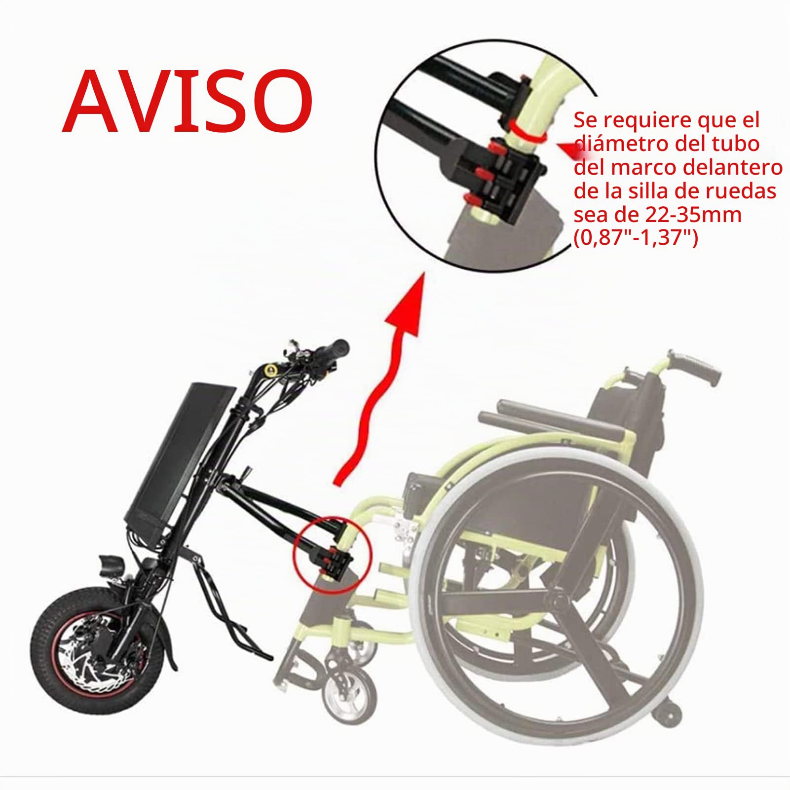 500W Handbike Eléctrica para Silla de Ruedas, Acople Motor para Silla de Ruedas, Convertir Silla de Ruedas Manual en eléctrica con la luz Delantera, 16AH Batería, 16 pulgadas