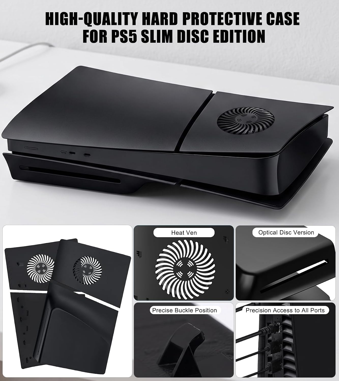 Faceplate for PS5 Slim Disc Edition with Cooling Vents, Hard ABS Anti-Scratch Dustproof PS5 Replacement Cover Plates Side Shell Panels, Protective Face Plate Accessories for PlayStation 5 Slim, Black