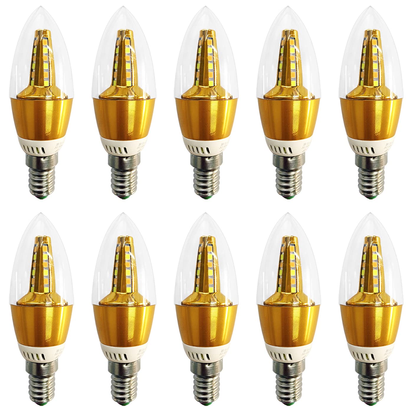 RYTM (Confezione da 10) Lampadine a LED, Lampadina a mais con base E14, Lampadine a candela a LED 5W 500LM 50 Watt equivalenti, 3000K 6000K Non dimmerabile CA 85 V ~ 265 V (Gold 3000K)