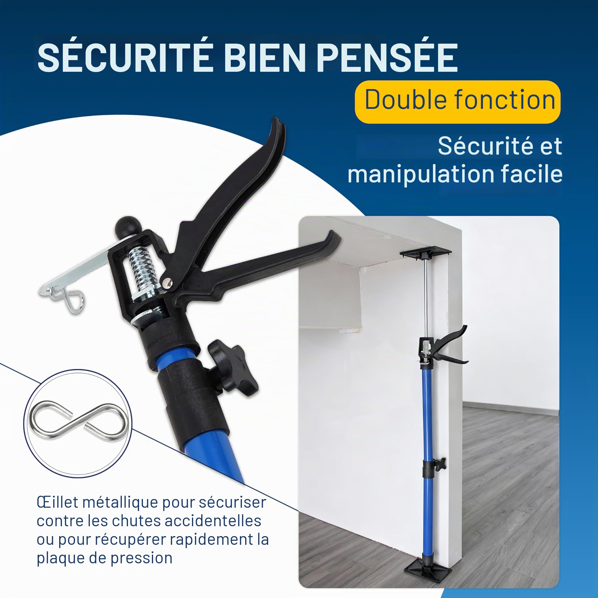 Set de 4 étai de porte acier réglable 115-290cm max. 30kg soutien télescopique