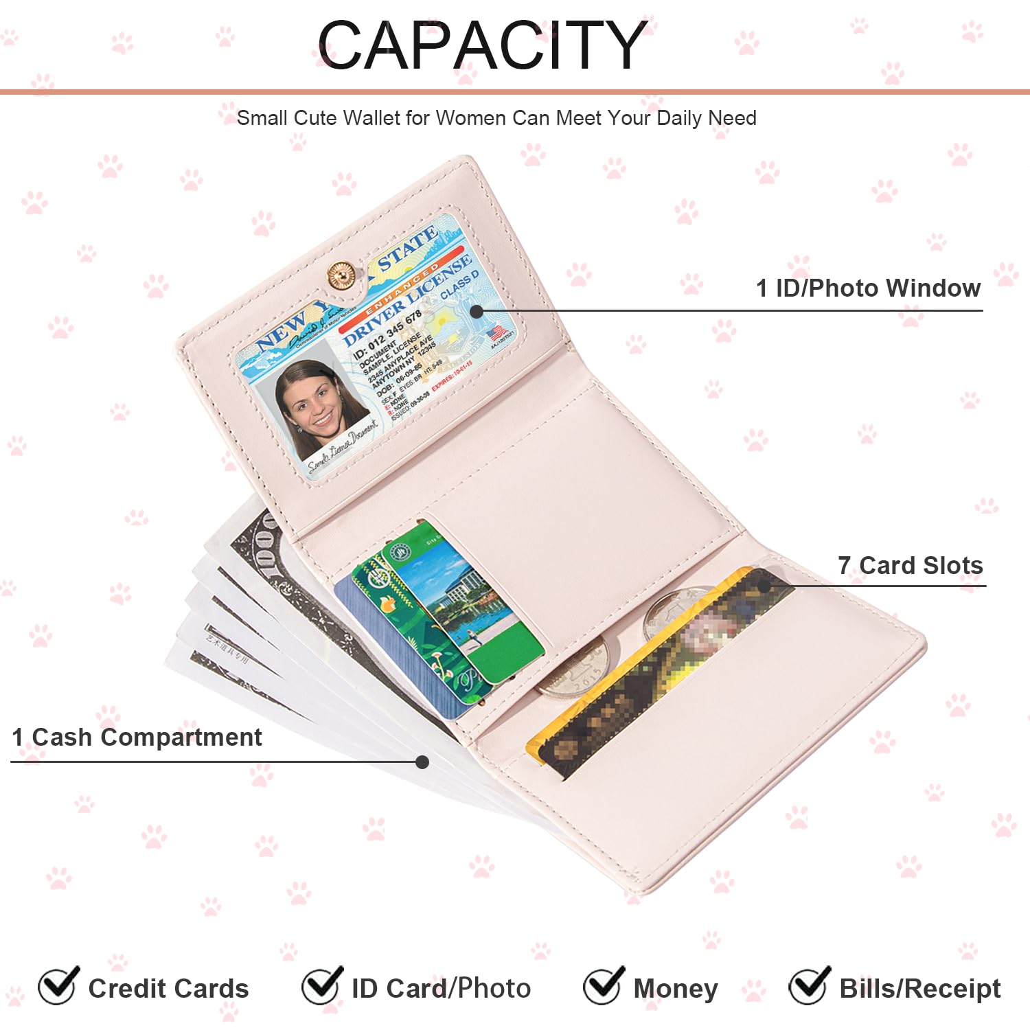 Sunwel Fashion Girls Wallets Kitten Embossed Cute Wallet with Cat Print Small Wallet with ID Credit Card Slots for Women (PINK)