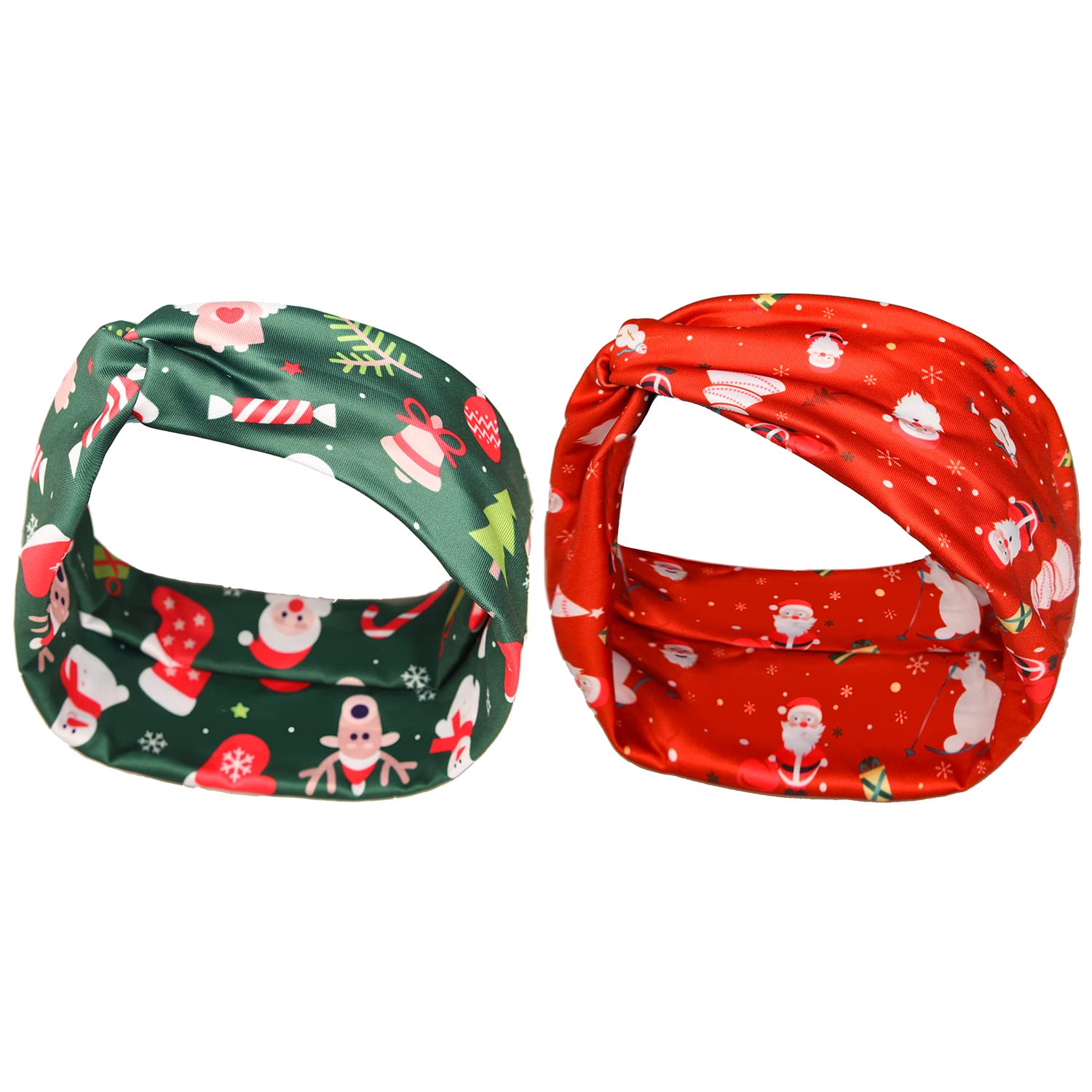 AOVNA 2 Pack Christmas Turban Headbands for Women Wide Boho Head Scarfs Wraps Yoga Hairbands, Green,Red, 2 count (Pack of 1)