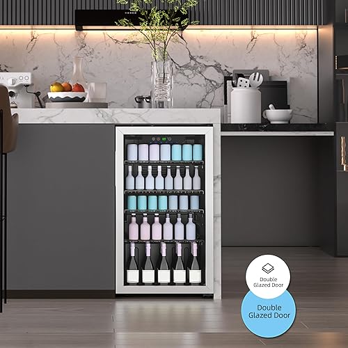 Miniatura 42 de Refrigerador compacto para bebidas, 24 latas/0.9 pies cúbicos con puerta frontal de vidrio para refrescos, cerveza o vino, refrigerador pequeño para