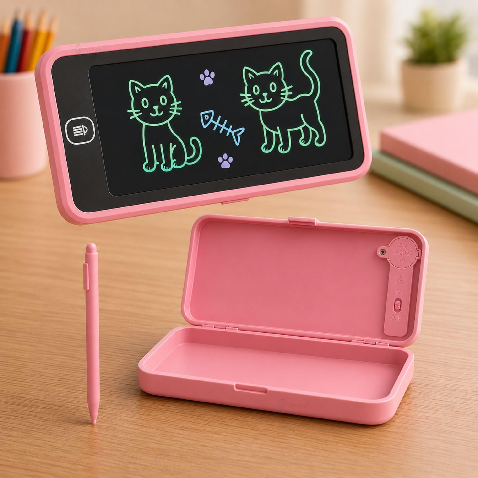 GRAPHENE 2 in 1 LCD Writing Tablet Pencil Box for Girls Digital E-Note Pad Doodle Board Pencil Case Reusable Writing Slate for School Color Drawing & Learning Toy (Multicolor)-image-35