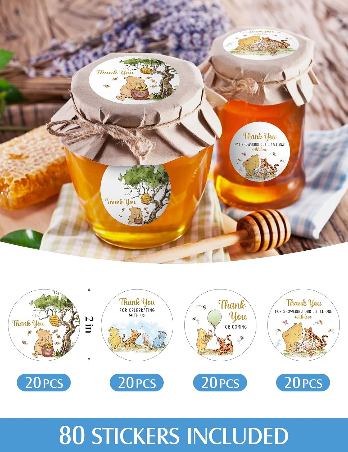 Advivio 80Pcs Funny Bear Themed Thank You Stickers, Baby Shower Stickers Boy or Girl, for Gender Reveal Decorations Birthday Party Labels Decorations, 2 Inch