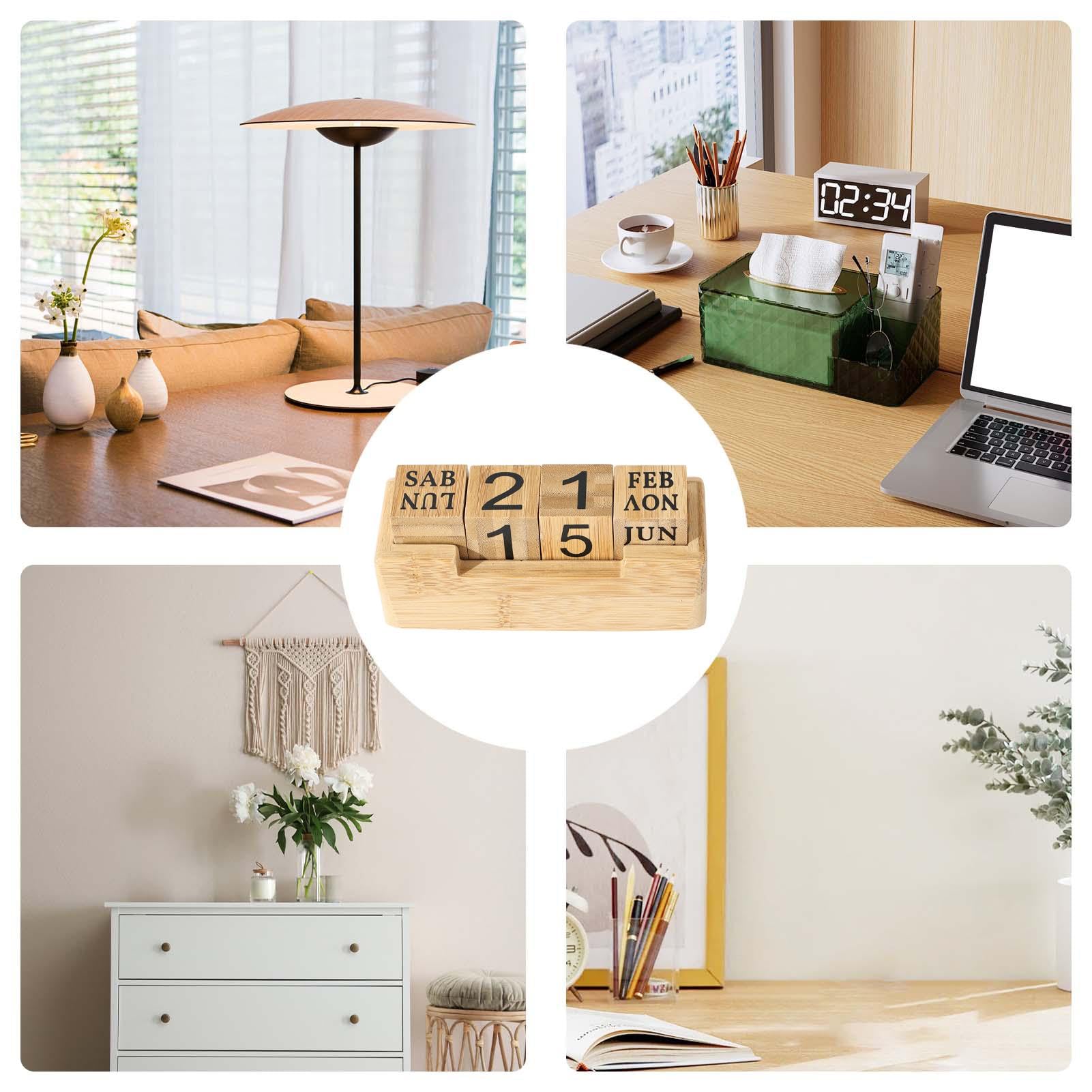 PATIKIL Vintage houten blok eeuwigdurende kalender, herbruikbare houten