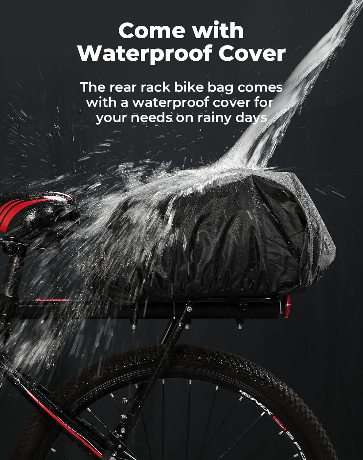 KEMIMOTO Bike Bag PVC Bicycles Rear Rack 15L Bicycles Trunk Pannier with Waterproof Cover and Water Cup Bag for Commuter Travel Outdoor - Image 2