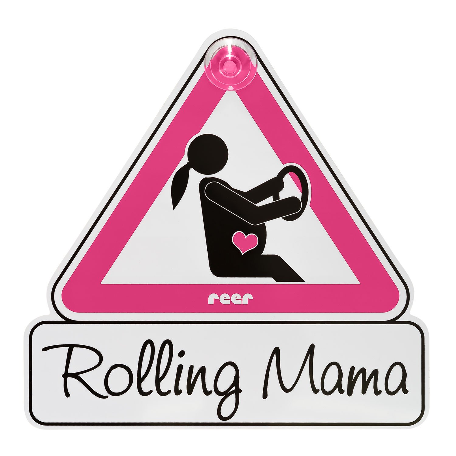 reer 88014 MommyLine tabliczka samochodowa dla kobiet w ciąży "Rolling Mama", różowa