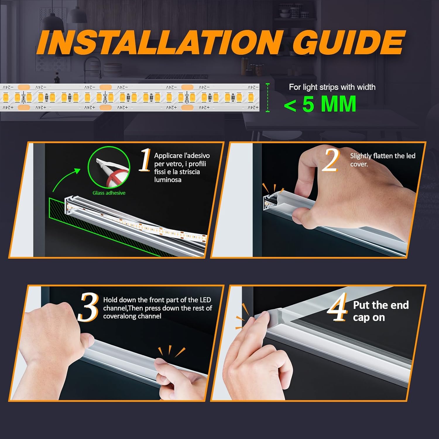 Éclairage LED pour bord de vitrine, 10 LED en aluminium, 2 m, sol en verre de 6 à 8 mm, profilé en U découpable, éclairage de sol en verre pour étagères de présentation, vitrines, bars