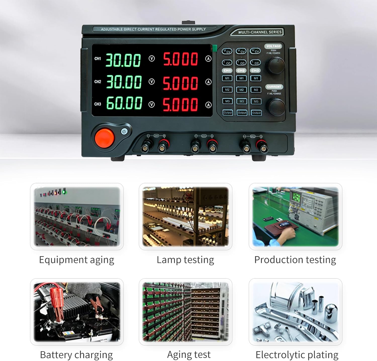 Alimentatore di rete programmabile DC da laboratorio, 3 canali, potenza totale 600 W, 30 V/5 A, 30 V/5 A, 60 V/5 A