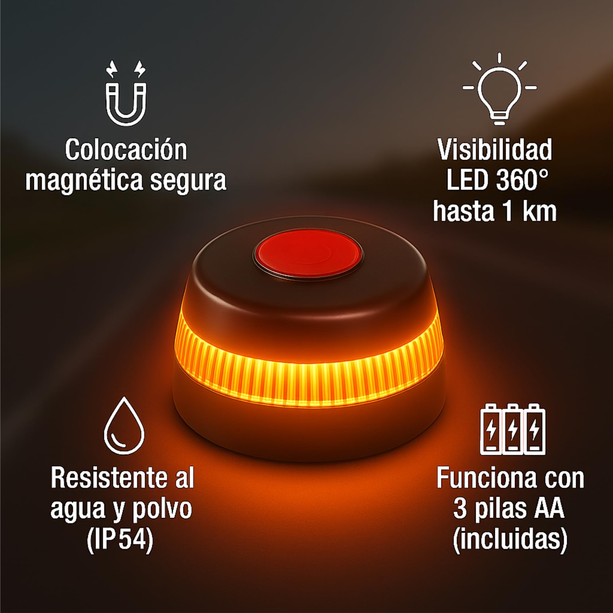 QCM Productos Personalizados Luz Emergencia V16 Geolocalizada Homologada Dgt Ch-009 | Baliza Led Certificada con Conexión Iot Y Geolocalización | Sustituye Triángulos A Partir De 2026