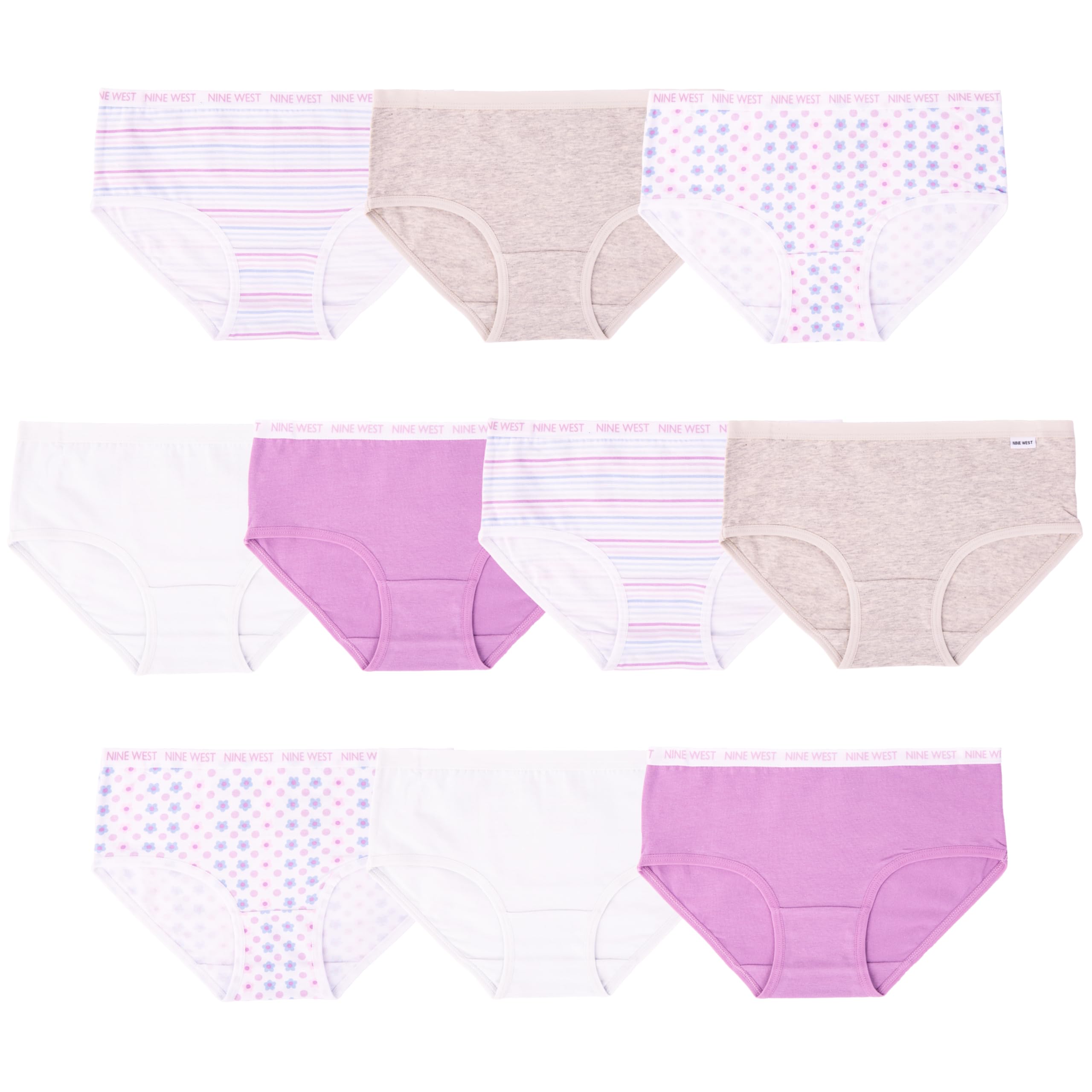 Nine West Girls Exclusive 10-pack Super Soft Cotton Blend Panties in Sizes 4 6 8 10 12 14