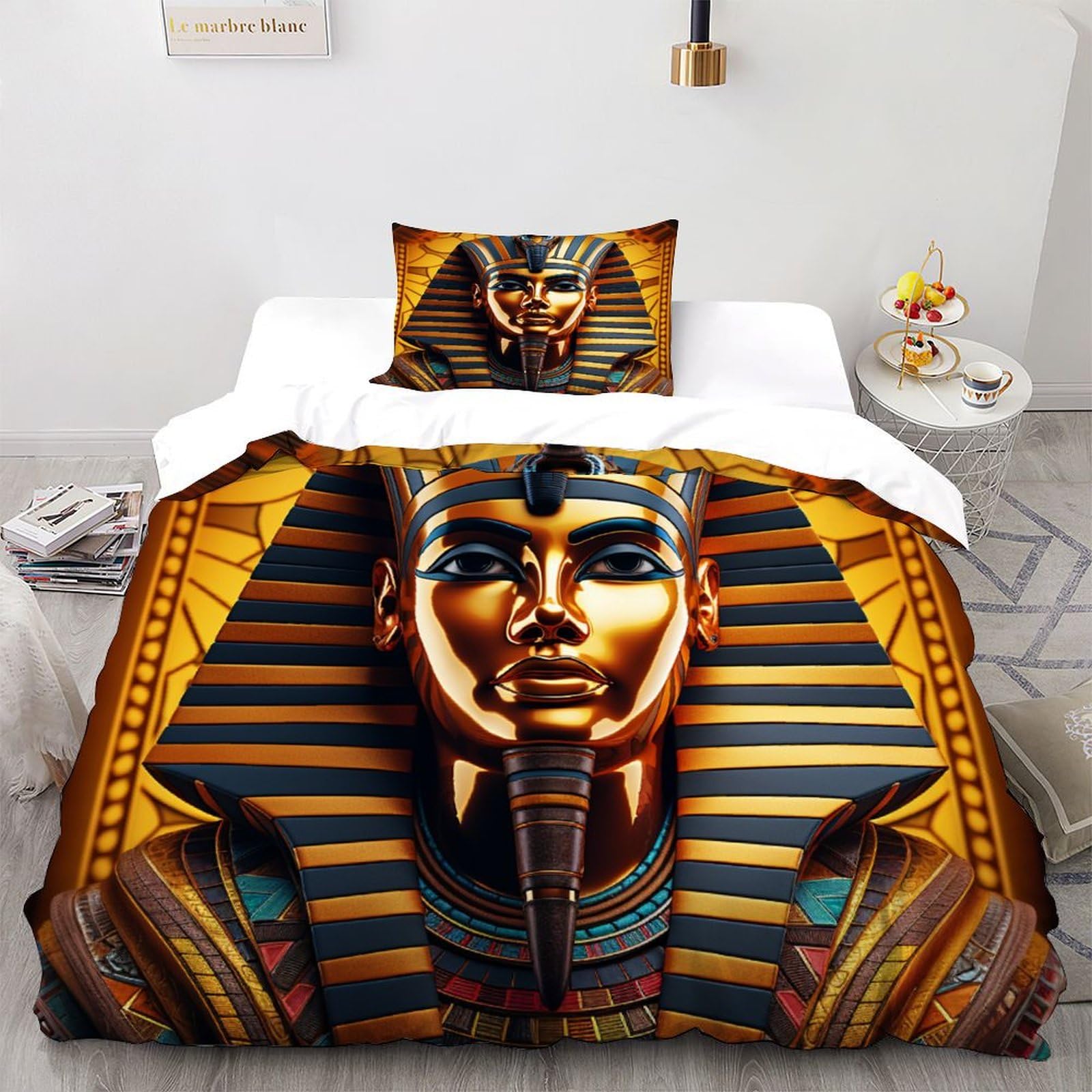 Parure de lit motif pharaon en microfibre supérieure avec finitions zippées