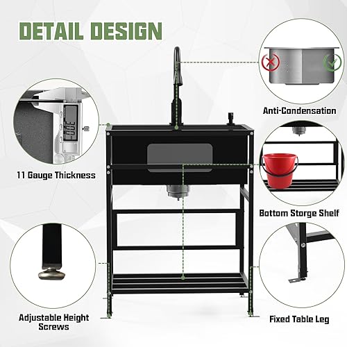 Vista 69 de Fregadero utilitario, fregadero independiente de acero inoxidable de 25 x 18 pulgadas, practicidad con accesorios: grifo de cocina, dispensador
