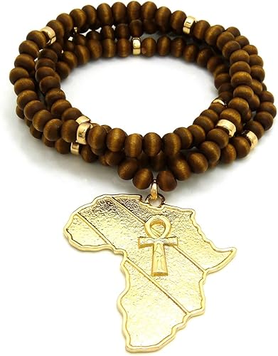 Miniatura 7 de Collar de cuentas de madera con colgante de elefante egipcio, puño, Ankh en África de 0.236 in 30 pulgadas