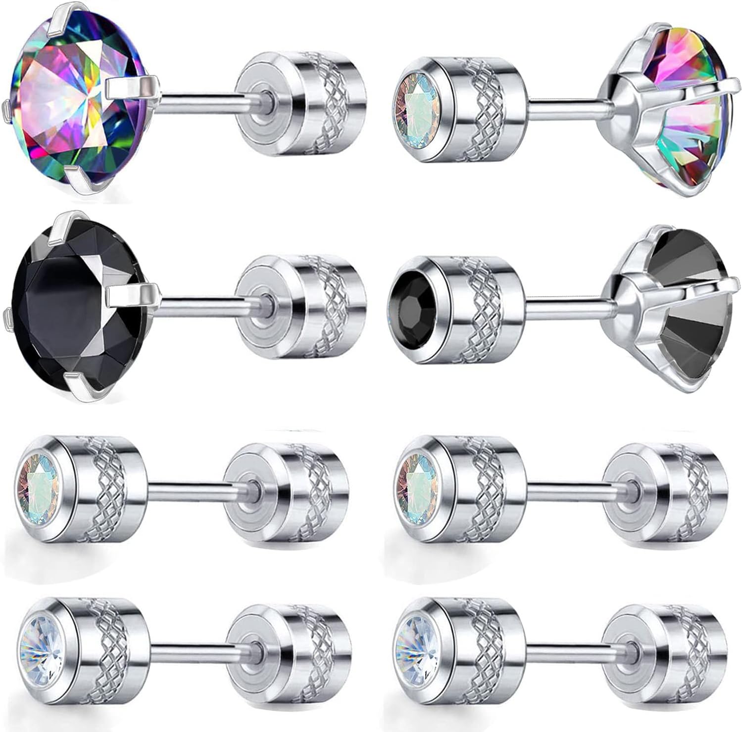 VOLUKA Cubic Zirconia Stainless Steel Screw Earrings - Titanium Screw Back Earrings 20G Pure Titanium Earpost - Hypoallergenic for Women Men Trendy Cartilage Stud Earrings