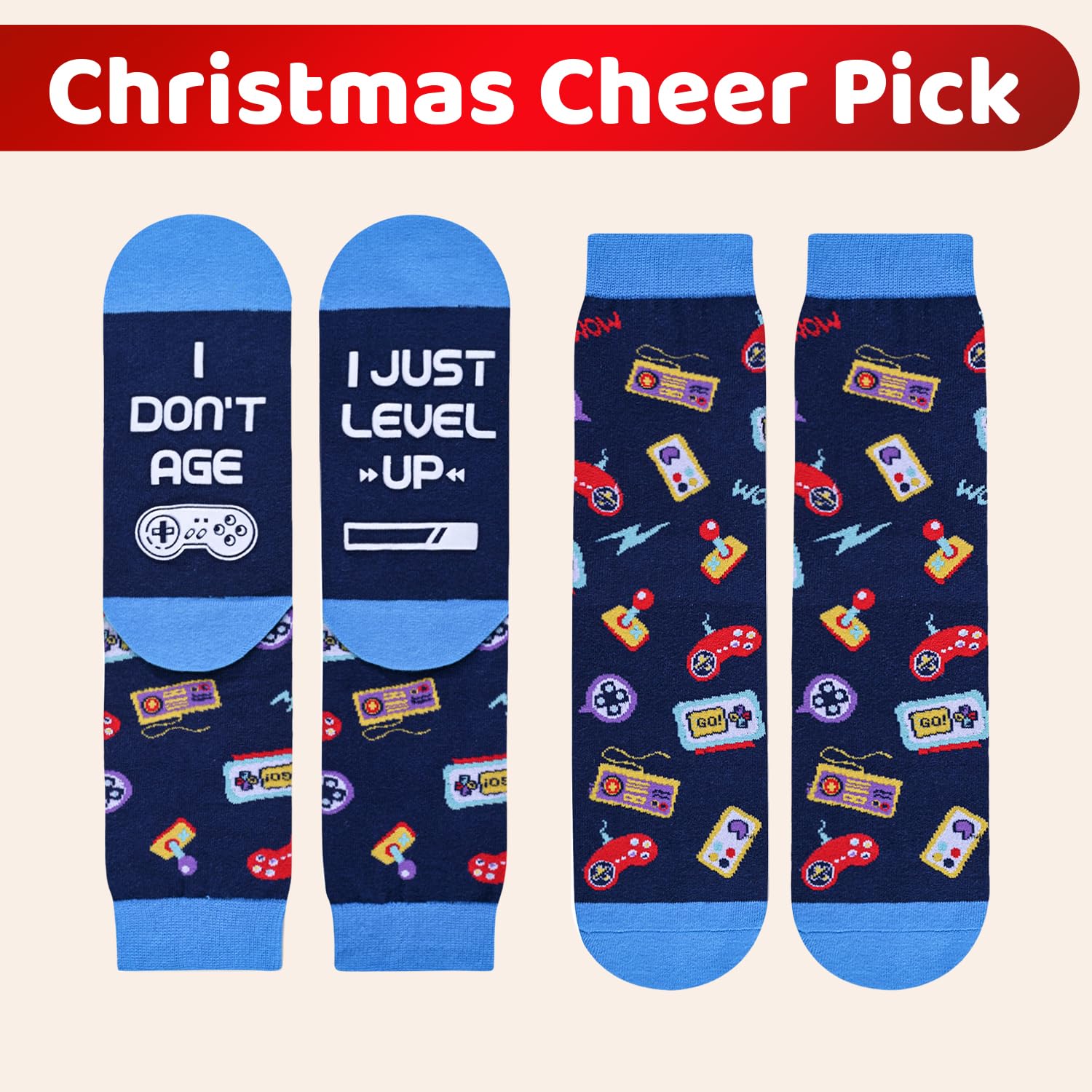 Regalos para jugadores para hombres y novios, calcetines de videojuegos para adolescentes, calcetines divertidos para juegos, rellenos de calcetines para juegos, I Just Level Up, Medium