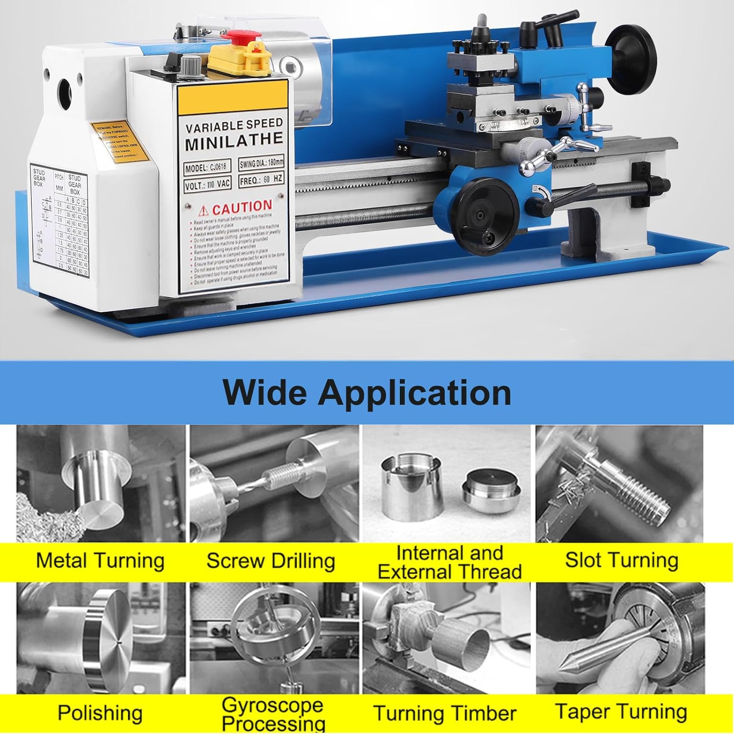 Mini Metal Lathe, 7"x 14" Benchtop Metal Lathe Machine, 0-2500RPM Variable Speed, Mini Torno Para Metal with 3-Jaw Chuck for Counter Face Turning Drilling
