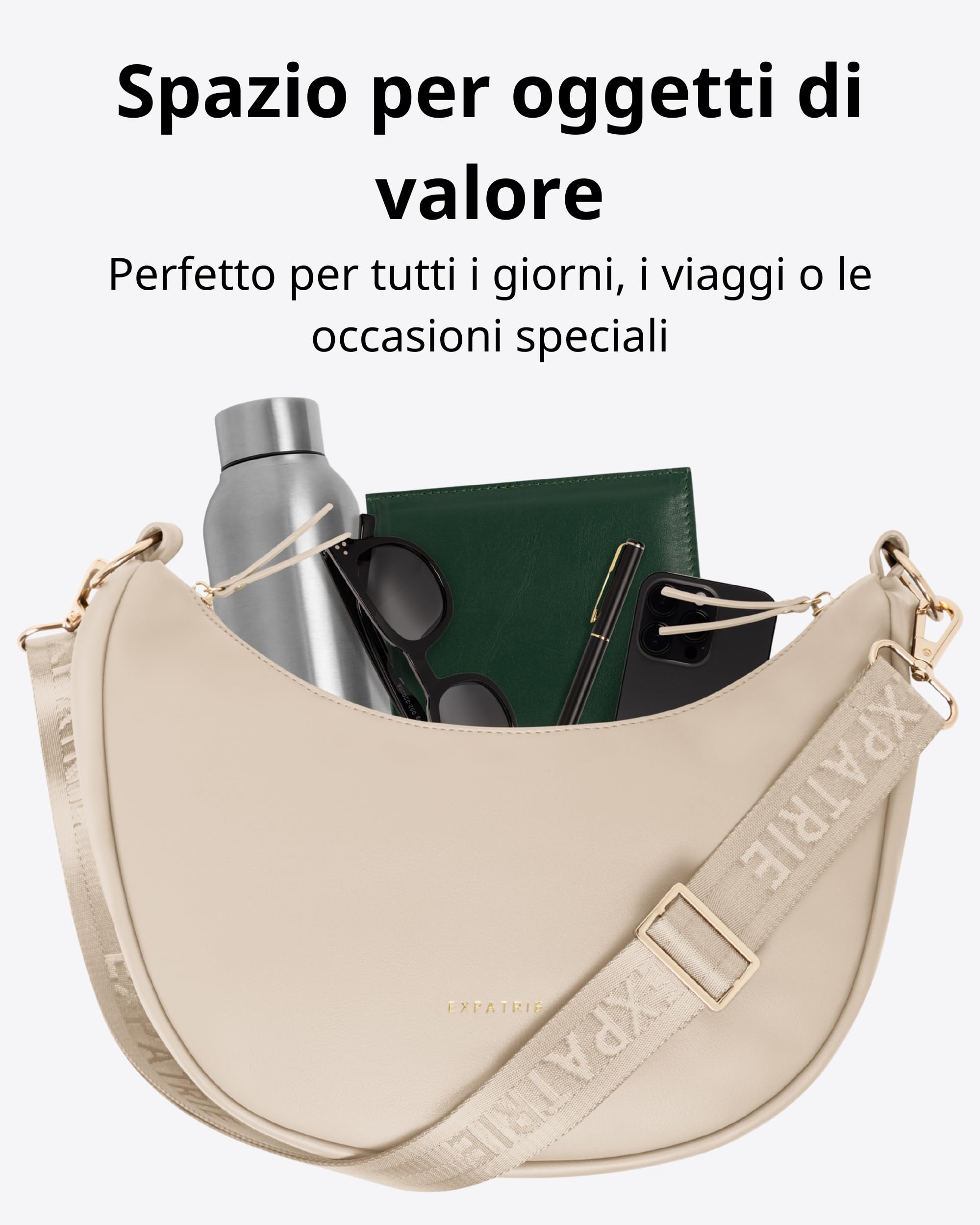 Expatrié Borsa a Tracolla Donna - Lea Medium - Borsa a Spalla Mezzaluna - Crossbody Moon Bag - Marsupio Rotonda in Pelle Vegana - Idrorepellente