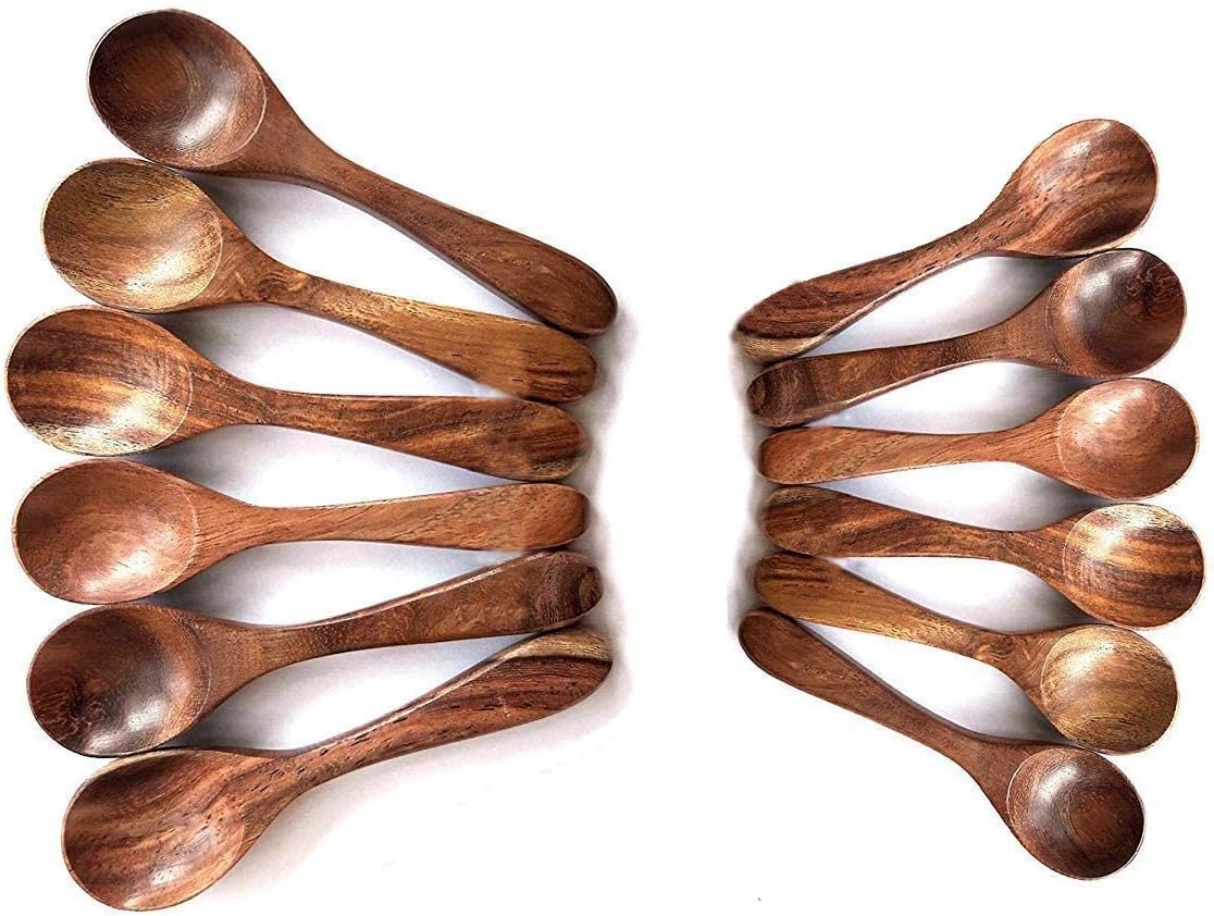 Wooden Spoons, Natural Wood, Handcrafted Kitchen Utensils, 12 Pack